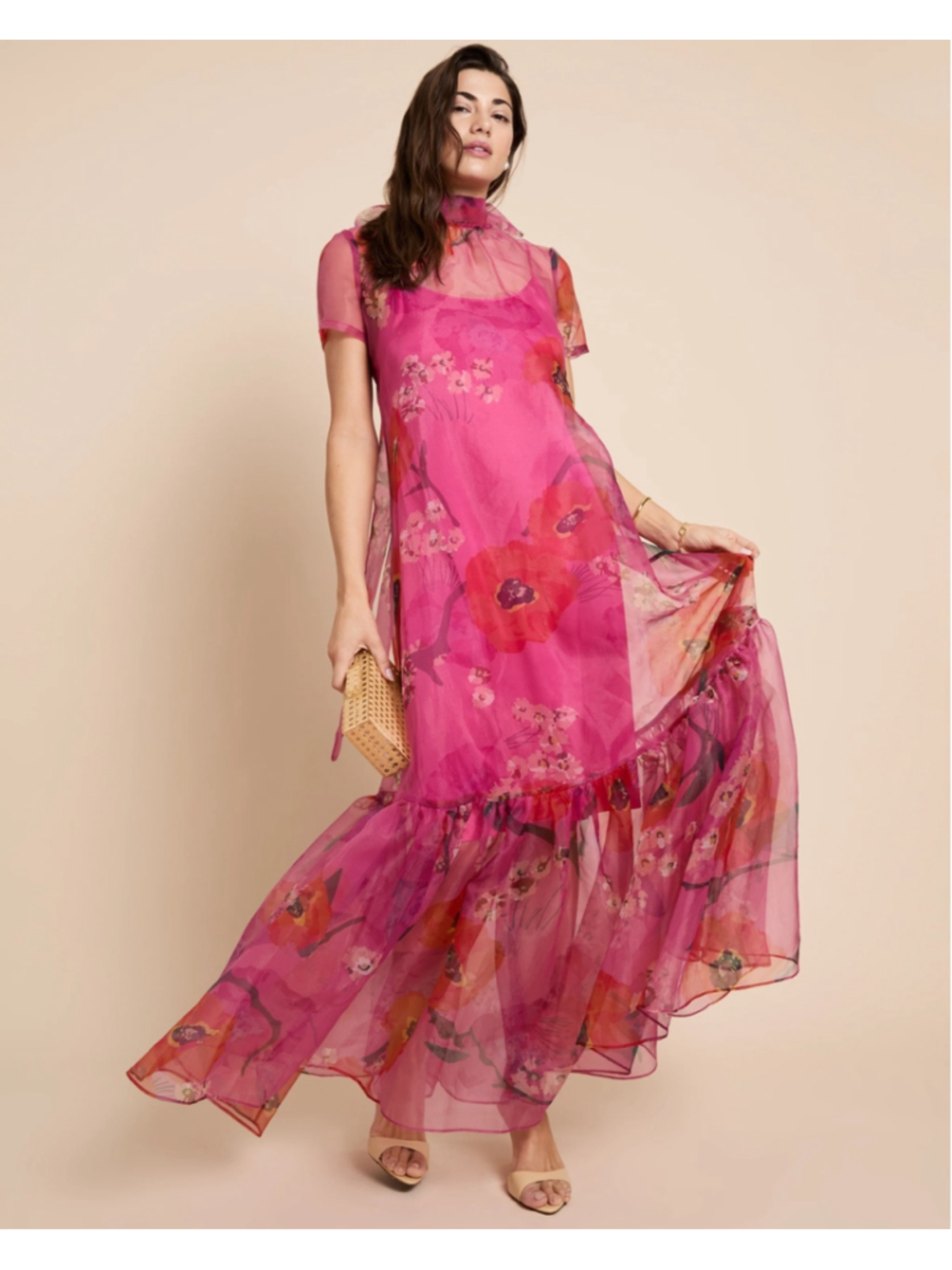 Women's Caara Floral Maxi Dress Pink Red Sz M